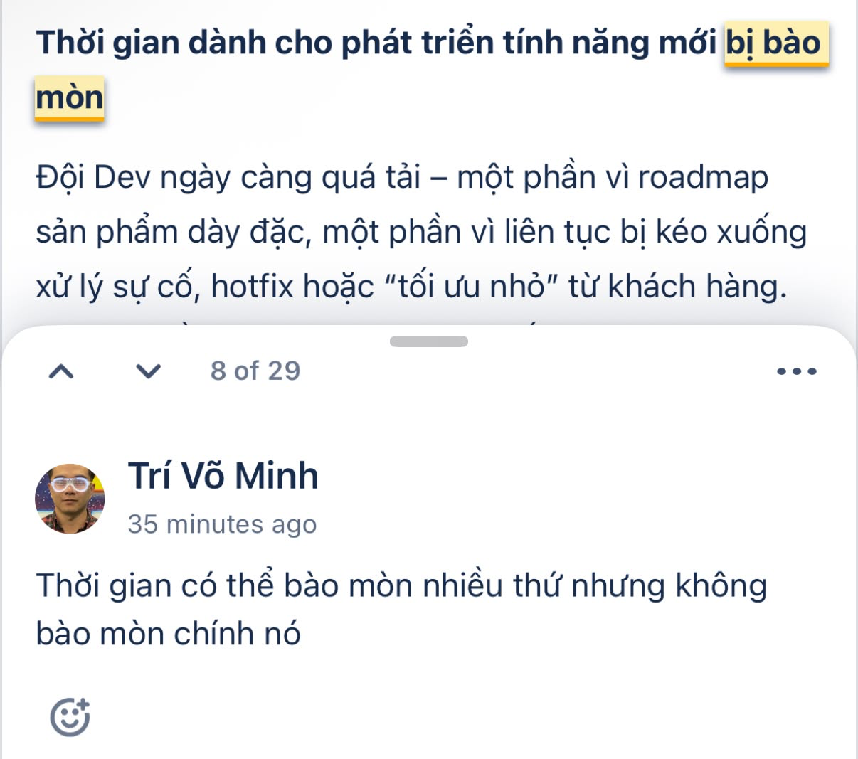 Screenshot comment: Thời gian có thể bào mòn nhiều thứ nhưng không bào mòn chính nó